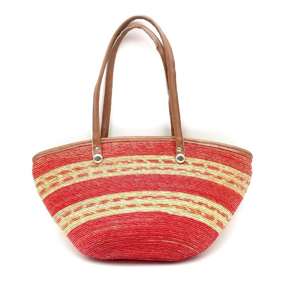 Red Medium Size Straw Tote Bag​​